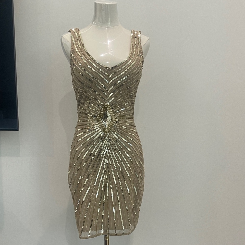 Aidan Mattox Metallic Embellished Mini Dress